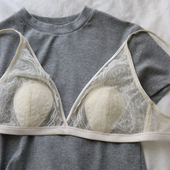 常呵护超薄显瘦蕾丝兔耳朵桑蚕丝大胸显小透气内衣 蕾丝小耳朵