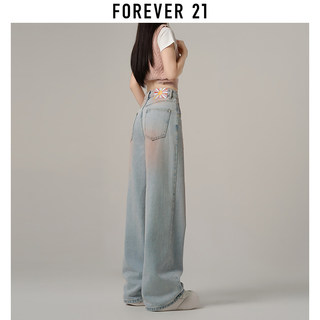 forever 21复古阔腿牛仔裤女2024年新款小个子直筒拖地腮红裤春秋