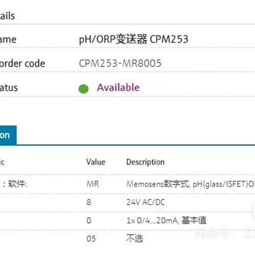 E+H pH/ORP变送器 CPM253-MR8005