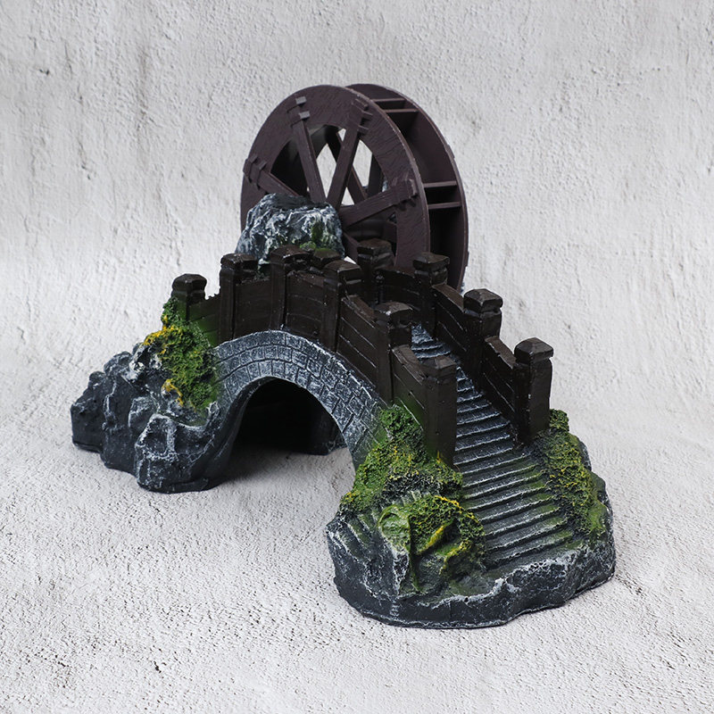 鱼缸造景摆件高级水车小桥流水装饰仿真水轮风车水箱水族饰品景观