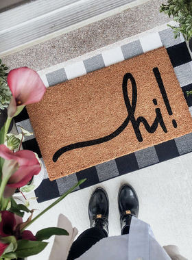 印度进口棕榈椰棕地垫欧美入户门厅除尘蹭土艺术英文个性定制门垫