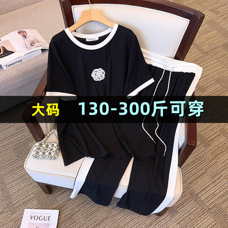 大码女装T恤九分裤夏薄款胖mm