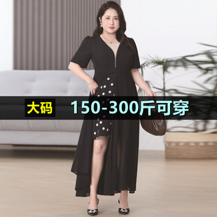 特大码波点连衣裙子女夏季新款200斤胖mm260加肥加大韩版时尚裙子