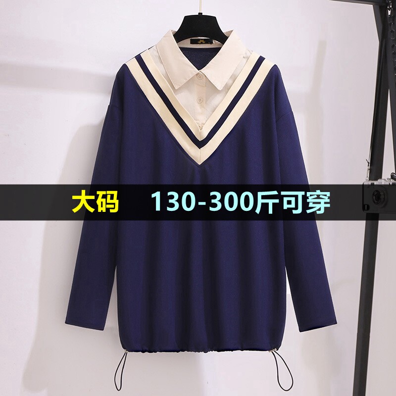 300斤特大码假两件卫衣女2022年春装新款200胖mm宽松显瘦上衣外套