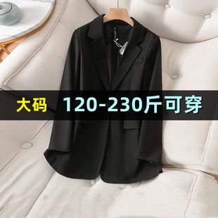 大码西装外套女高级感春秋胖mm200斤韩版显瘦设计感职业黑色西服