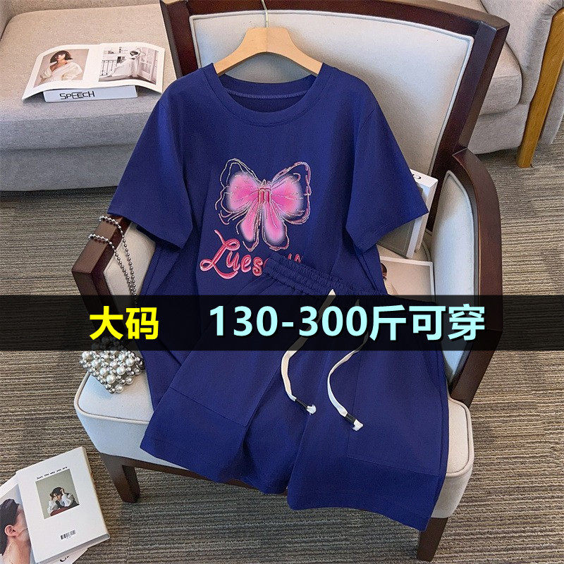 大码女装时尚休闲套装夏短袖t恤