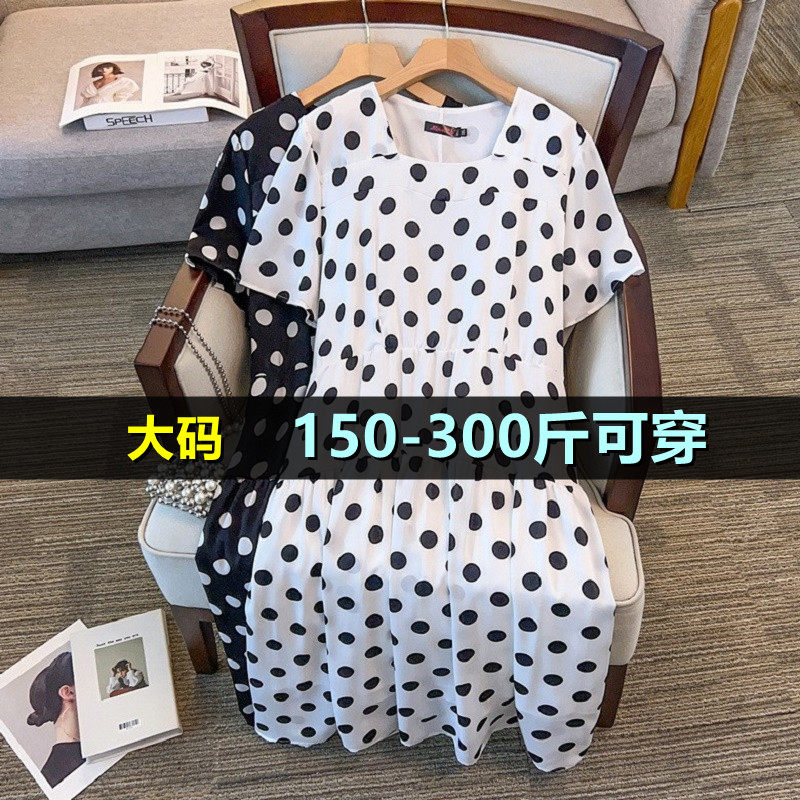 特大码雪纺短袖连衣裙女夏季