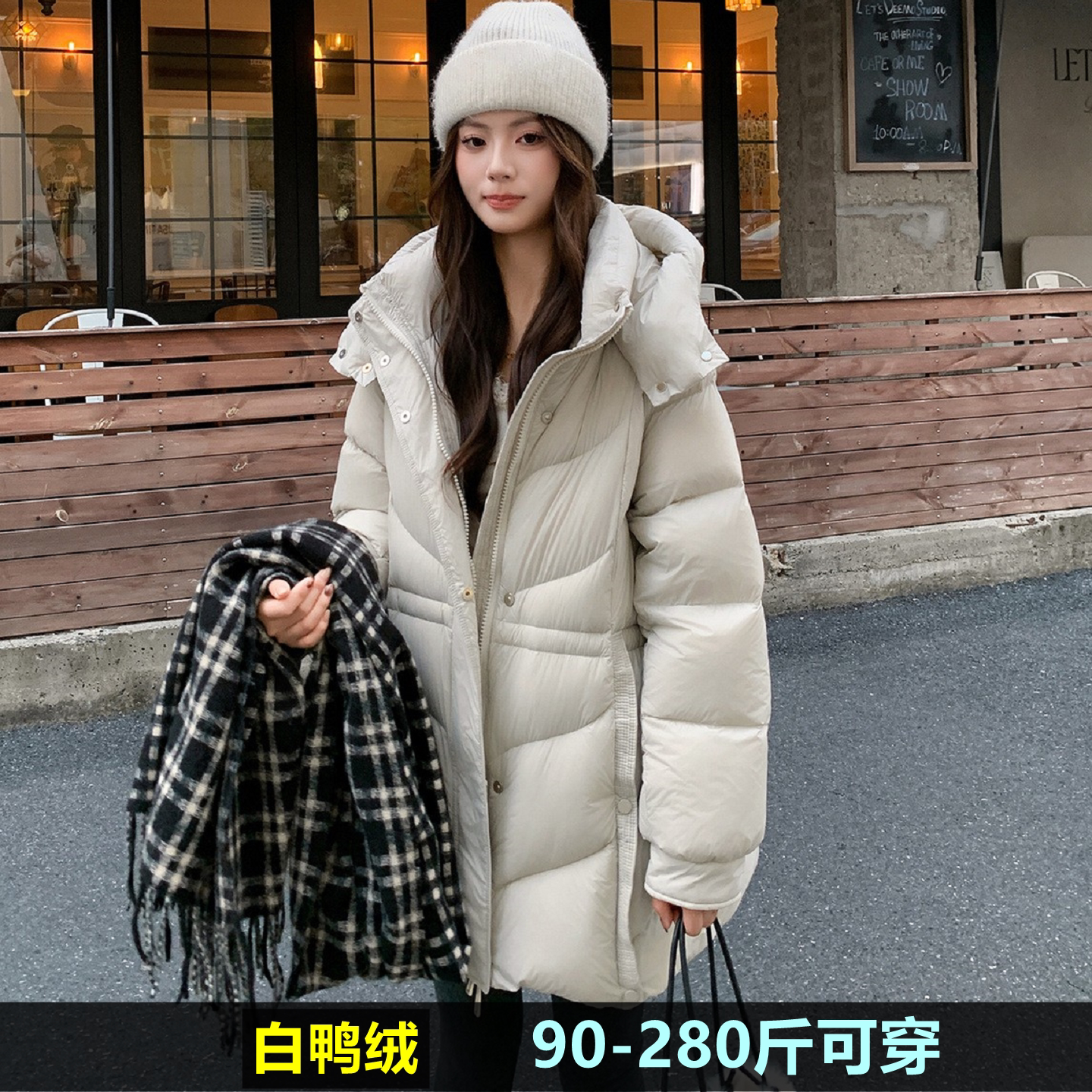 大码羽绒服女宽松连帽200斤胖mm