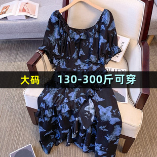 特大码女装高级感气质连衣裙女夏季200斤胖mm加肥加大中长款裙子