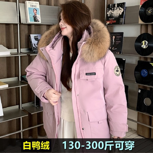 特大码派克羽绒服女加肥加大冬200斤胖mm300孕妇宽松毛领工装外套