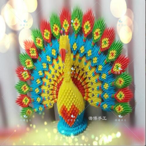 浩博炫彩孔雀三角插DIY创意折纸凤凰半成品手工生日礼品参赛新品