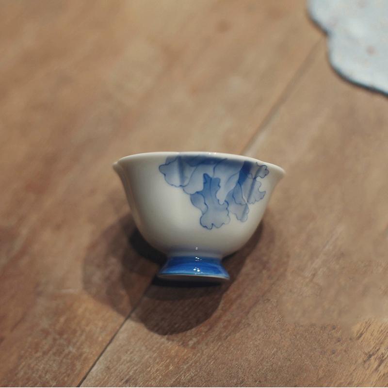 |勿念|《蓝牡丹》执梦主人杯 贵妃盖碗 品茗杯釉下彩 高温陶瓷