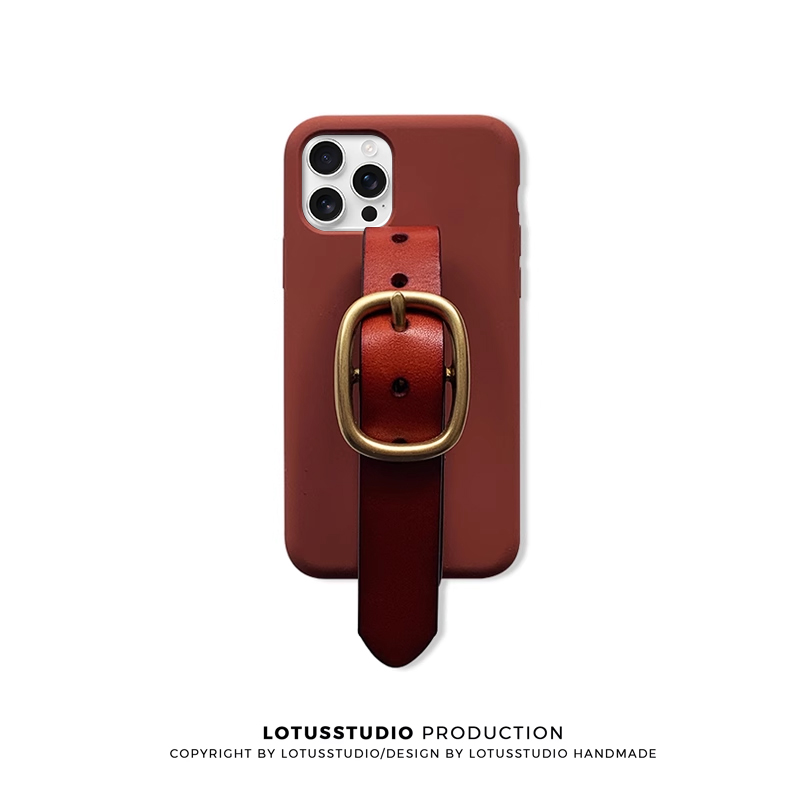 铜扣牛皮苹果复古风手机壳