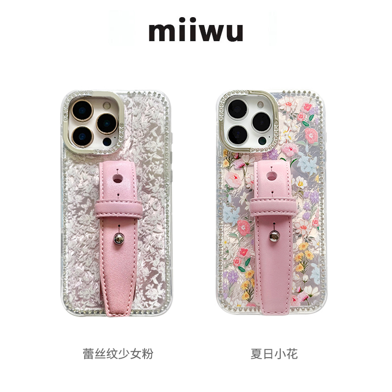 蕾丝纹闪钻少女粉手机壳