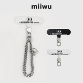 极简眼睛可旋转手机银白夹片手拎金属小链背带手机贴片挂环防丢