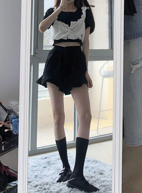 2026新款套装女装短袖T恤+叠穿木耳边吊带背心+短裤裤裙三件套夏