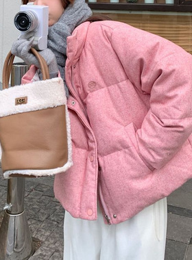 粉色短款棉服女装冬季2026年新款韩系时尚洋气超好看立领厚外套