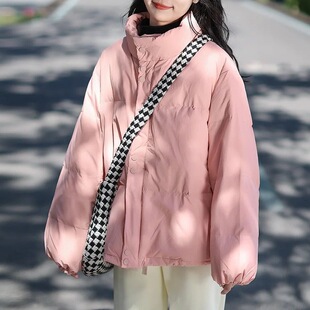 2026年冬季小个子立领粉色短款棉服女时尚新款甜美小清新外套ins