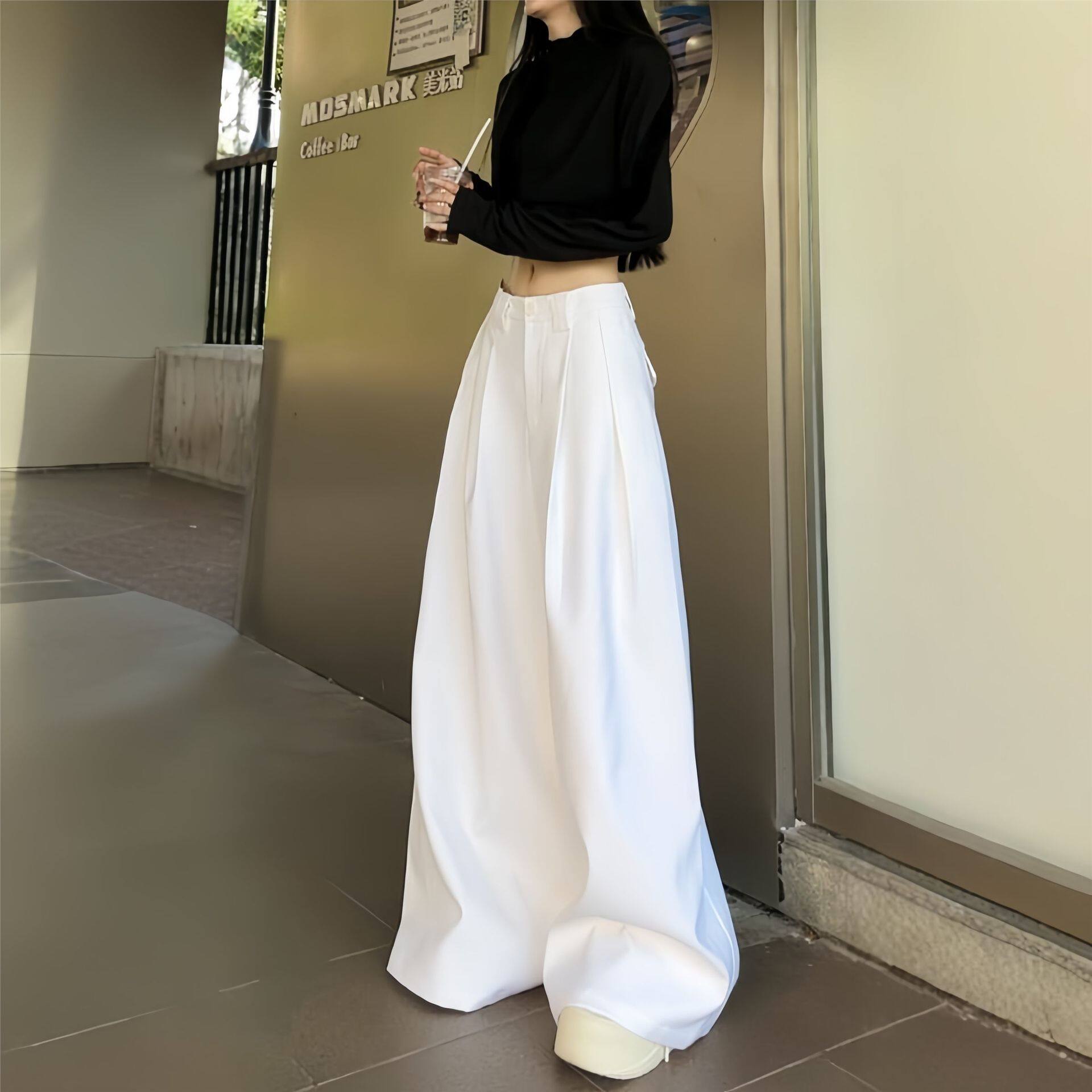 感白色西装裤女春秋直筒裤高腰垂感拖地裤休闲阔腿裤百搭裤子