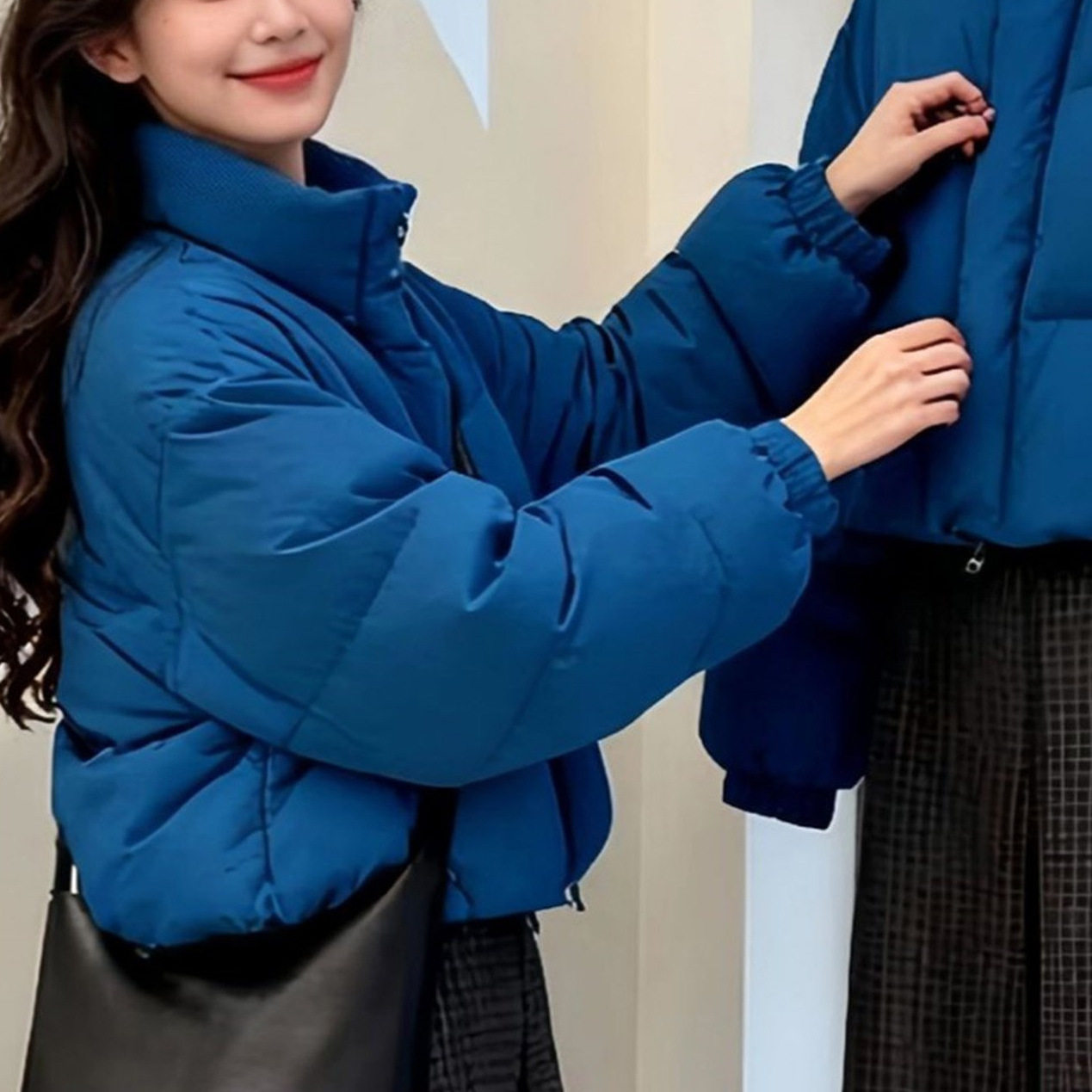 蓝色立领短款面包服轻薄保暖棉衣棉袄外套2026冬季新款百搭棉服女