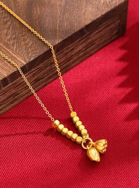 越南9纯沙金小方糖吊坠项链