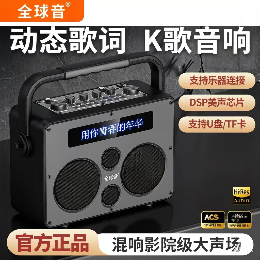 正品全球音手提户外大功率带歌词声卡一体机便携蓝牙音箱低音炮