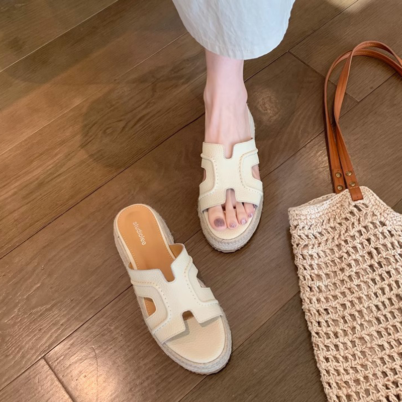 H拖法式坡跟厚底凉拖鞋女