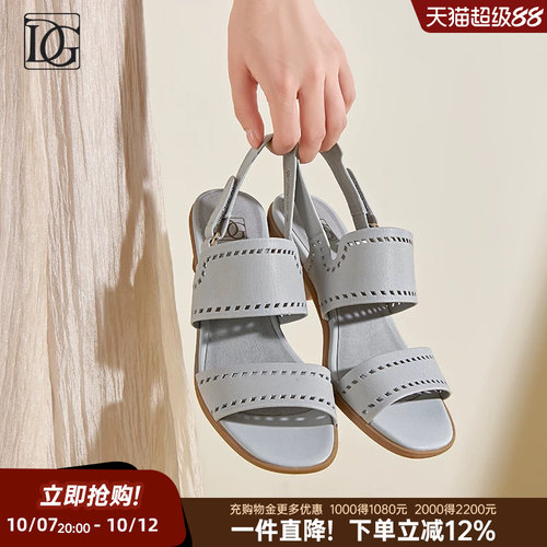 【羊皮】粗跟露趾凉鞋女2026夏季新款真皮百搭舒适魔术贴时装凉鞋