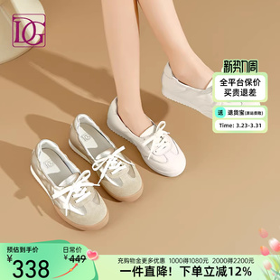 头层牛皮复古芭蕾德训鞋女春季新款真皮休闲软底小白鞋平底女鞋