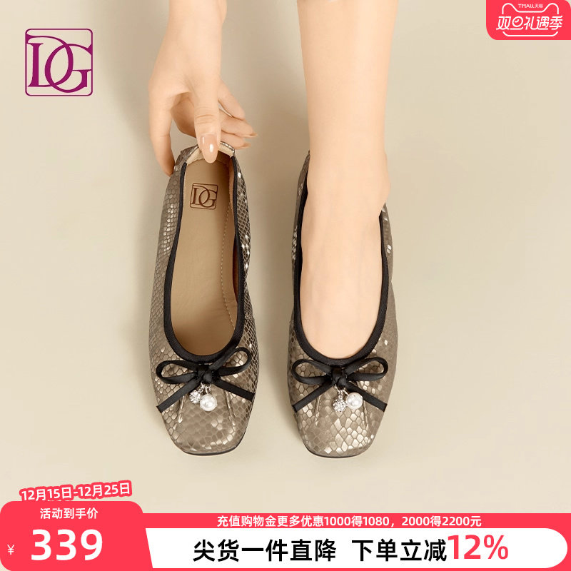 【头层牛皮】浅口平底鞋女2025新款真皮方头蝴蝶结女单鞋芭蕾舞鞋