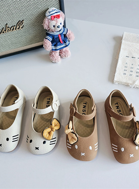 61613童鞋2026春季新款韩版可爱KT猫蝴蝶结女童平底皮鞋公主鞋