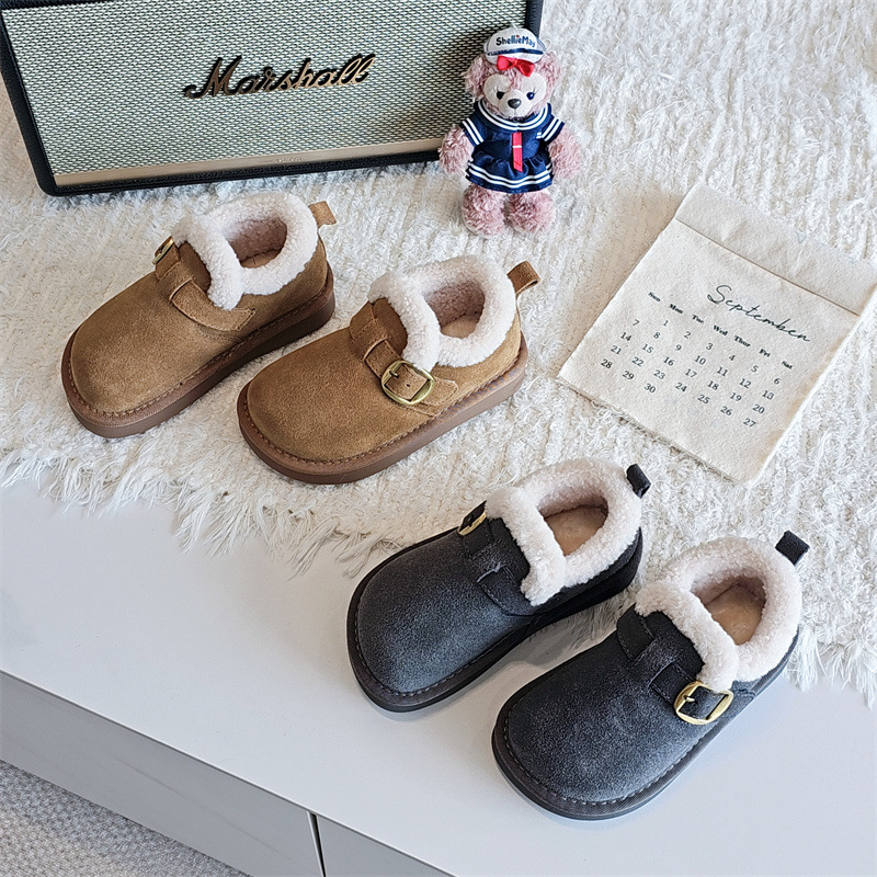 8512童鞋2025冬款韩版男女童磨砂真皮保暖棉鞋防滑雪地靴冬靴