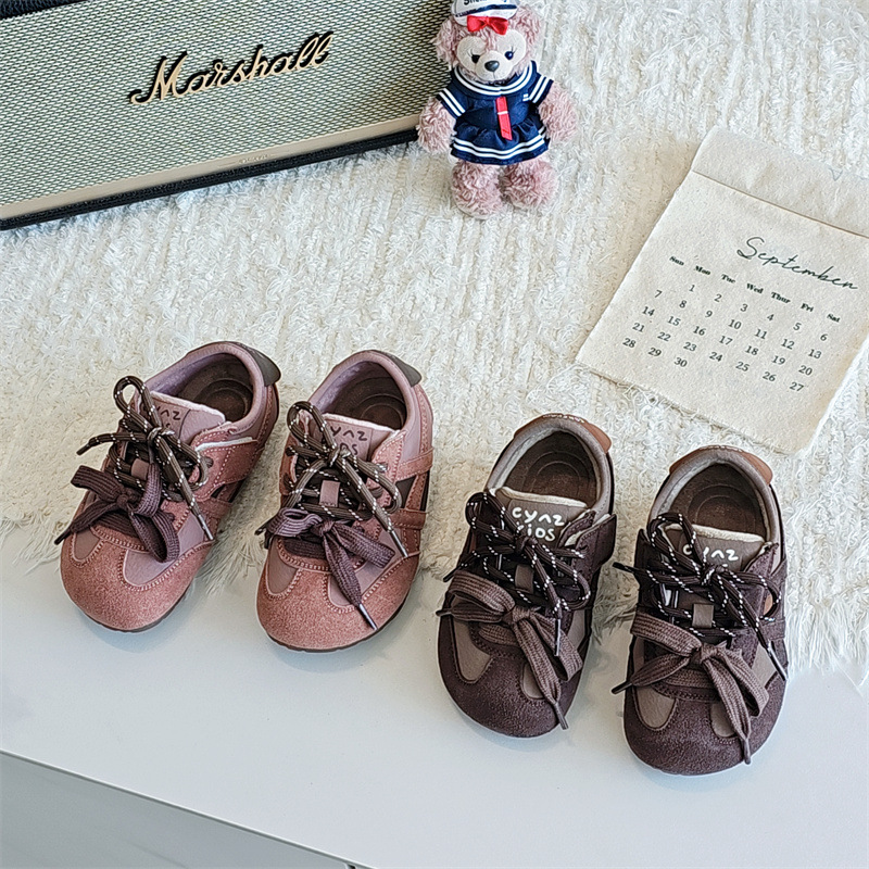 28002童鞋2025冬款韩版磨砂真皮男女童双鞋带休闲德训鞋运动鞋