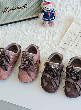 28002童鞋2025冬款韩版磨砂真皮男女童双鞋带休闲德训鞋运动鞋