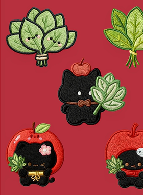 苹果小黑猫卡通布贴自粘免缝刺绣补丁贴补衣贴儿童羽绒服破洞修补
