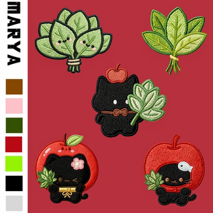 苹果小黑猫卡通布贴自粘免缝刺绣补丁贴补衣贴儿童羽绒服破洞修补