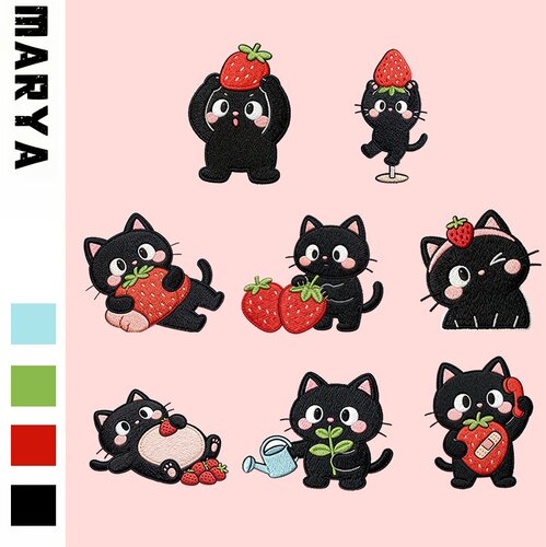 原创草莓猫咪补丁贴羽绒服衣服包包DIY装饰修补贴高端可水洗布贴