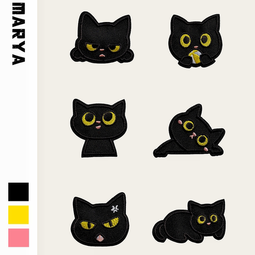 新款小黑猫自粘免缝补丁贴卡通补衣贴儿童羽绒服破洞修补刺绣布贴