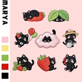 草莓黑猫自粘布贴衣服刺绣时尚 小补丁贴羽绒服裤 子卫衣破洞修补贴