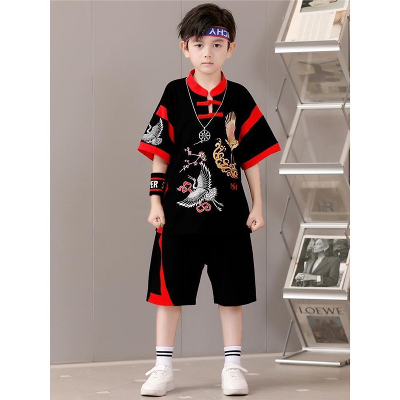 中国风儿童唐装唐服夏季男童短袖T恤民族服中大童6帅气夏装7-9岁