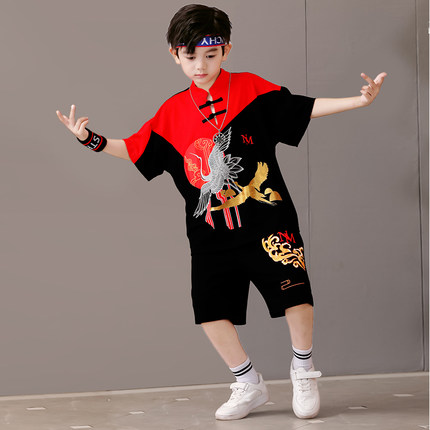 男童民族帅气纯棉套装夏季儿童汉服中国风学生诗歌朗诵六一演出服