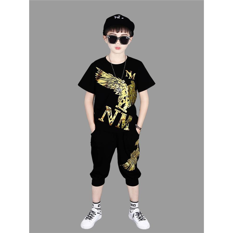 儿童装男童夏装T恤七分裤运动夏季6中大童10男孩13夏天衣服7-8岁