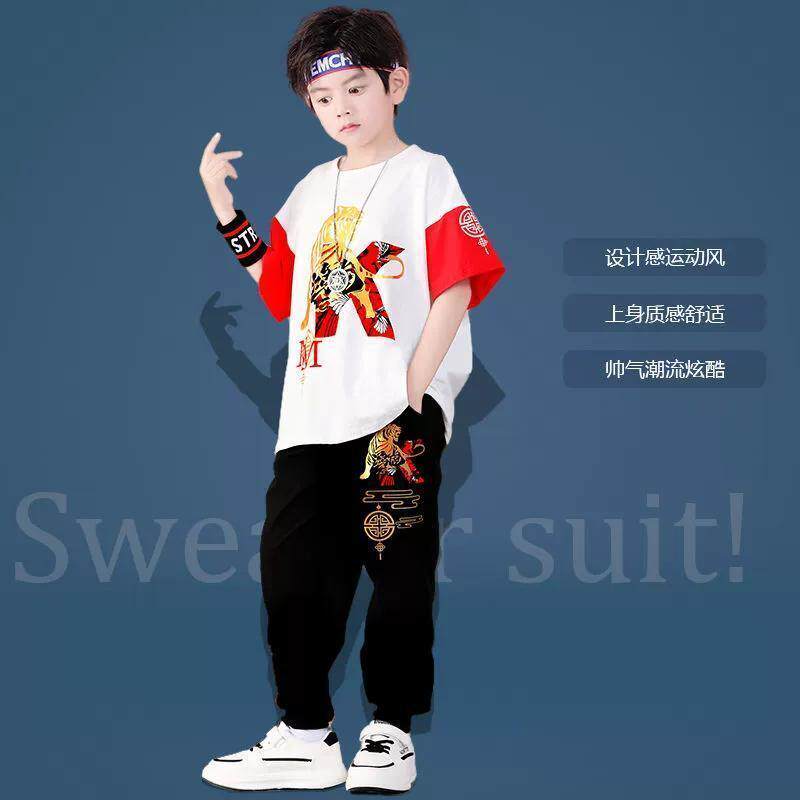 男童T恤汉服中国儿童幼儿园表演男孩演出服唐服夏季老虎潮酷大童