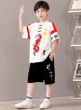 3月3儿童汉服民族风T恤男童夏装唐服中国风唐装六一节目表演出服