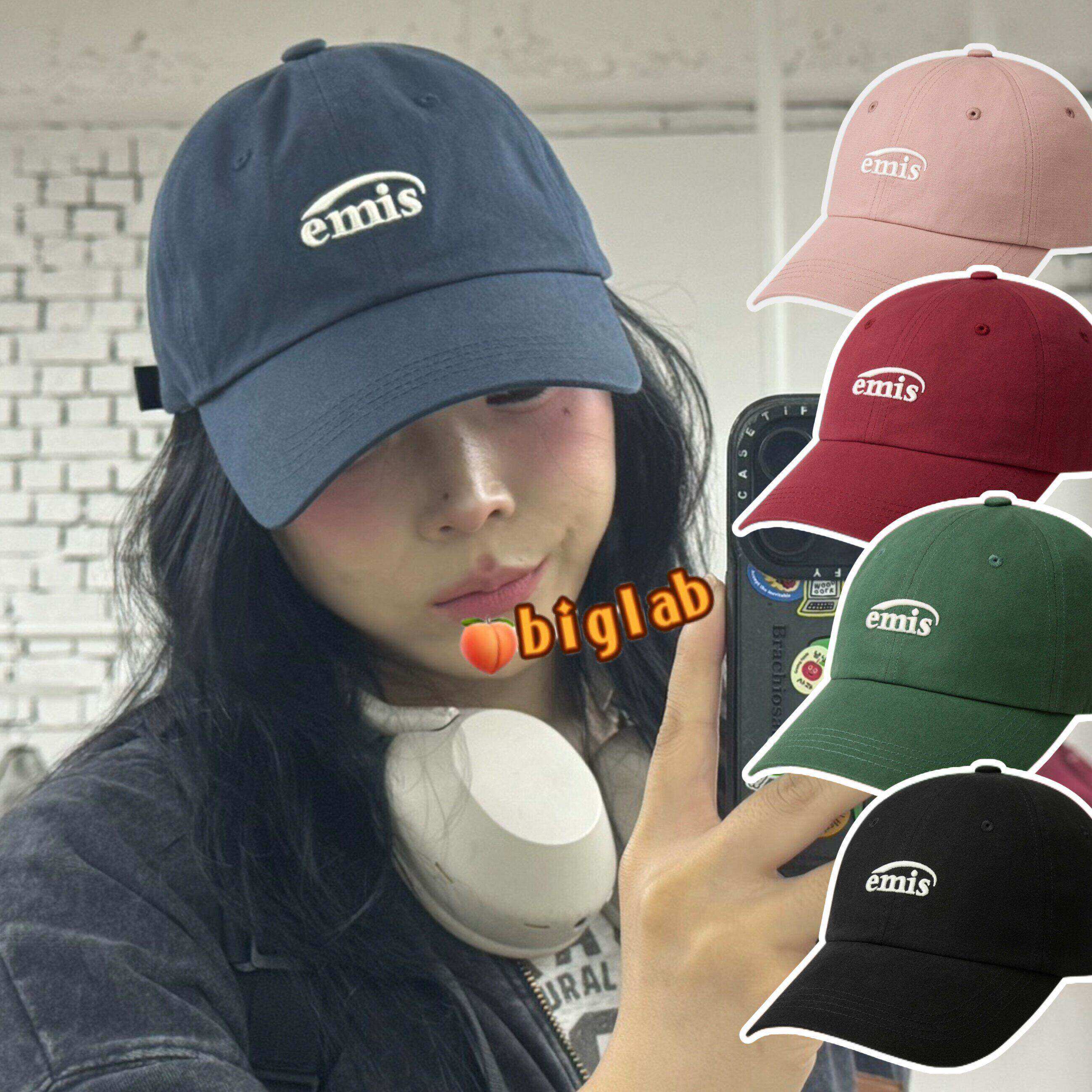 韩国emis专柜正品小标棒球帽经典软顶弯檐男女同款小众潮牌帽子