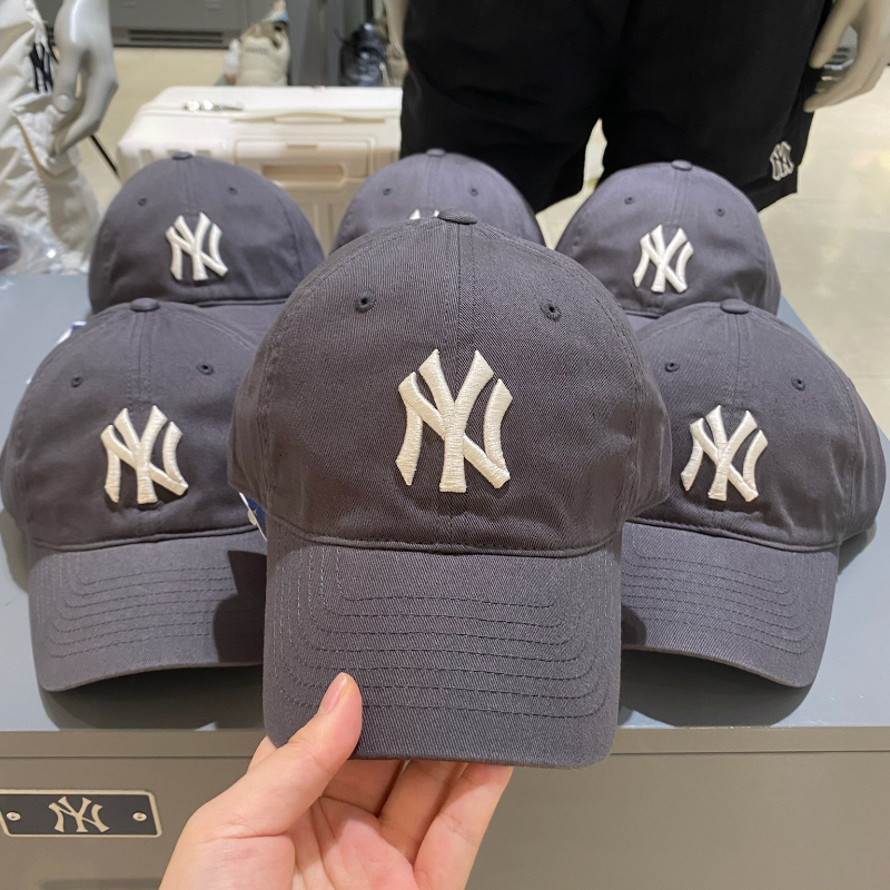 韩国正品MLB大标经典棒球帽CP66弯檐炭灰帽子NY潮牌大头围鸭舌帽
