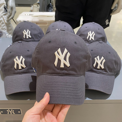 韩国正品MLB大标经典棒球帽CP66弯檐炭灰帽子潮牌大头围鸭舌帽