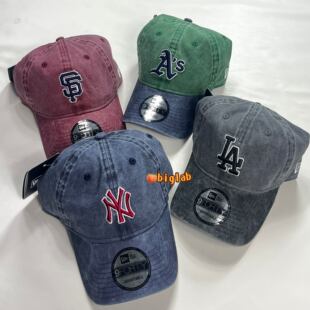 韩国New Era新款牛仔棒球帽男女同款940弯檐运动休闲做旧刺绣帽子