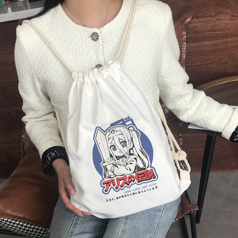 碧蓝档案大容量束口帆布包diy学生书包单双肩购物袋环保袋
