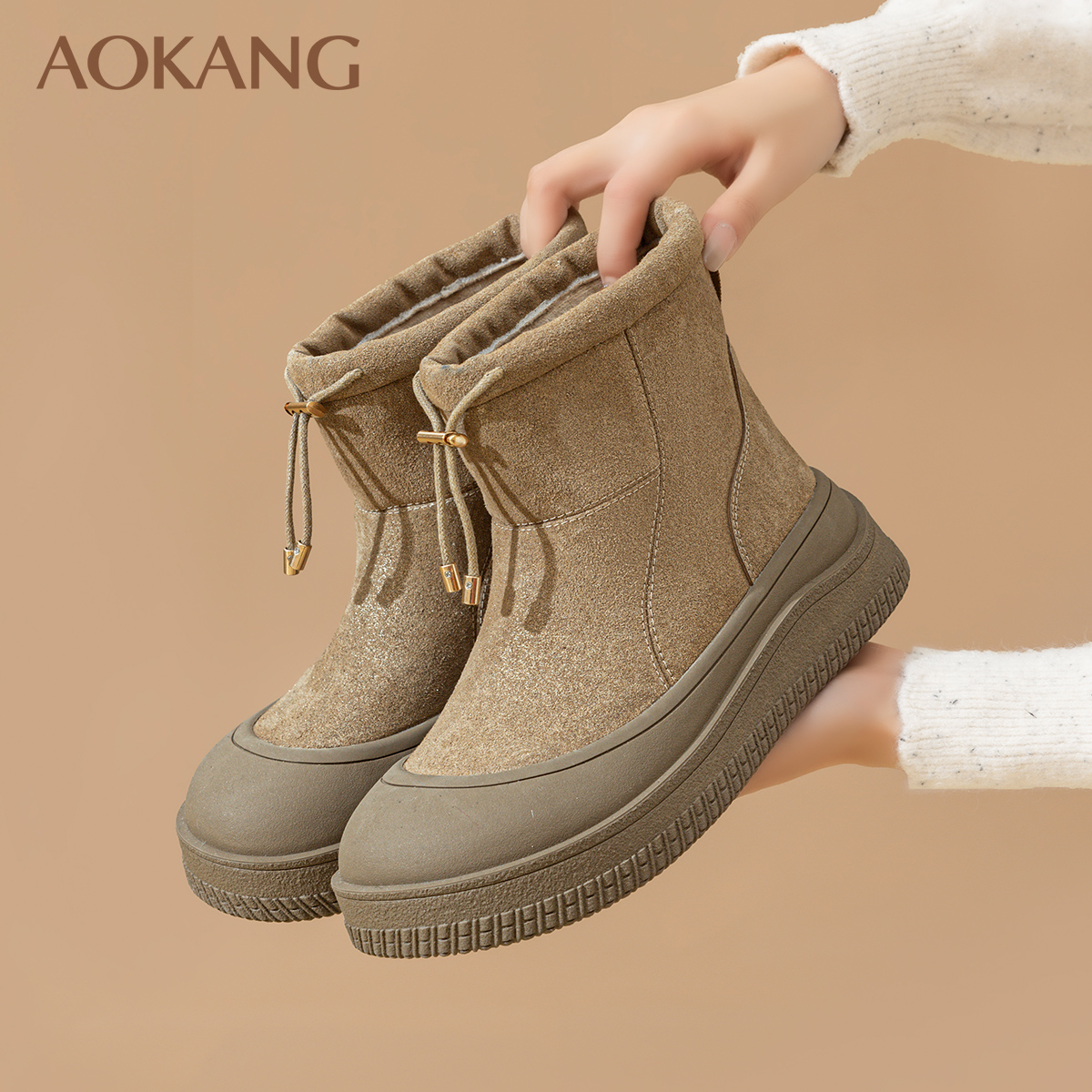 奥康2025年冬季新款保暖防滑雪地